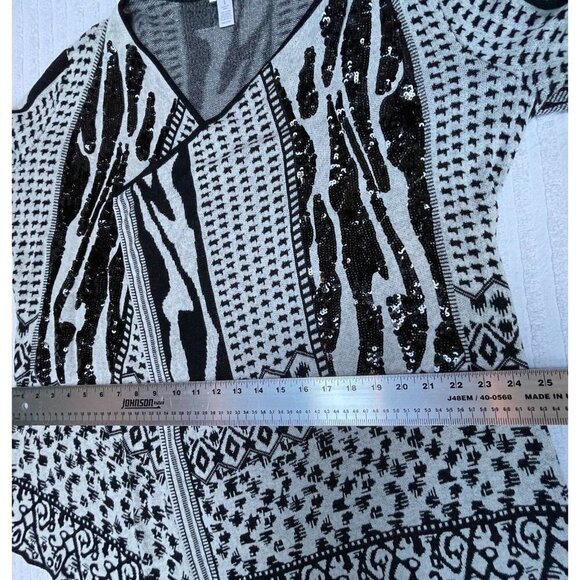 Chico's Women's Size 1 Waterfall Open Front Cardigan Sweater Sequins Black White - Picture 6 of 7